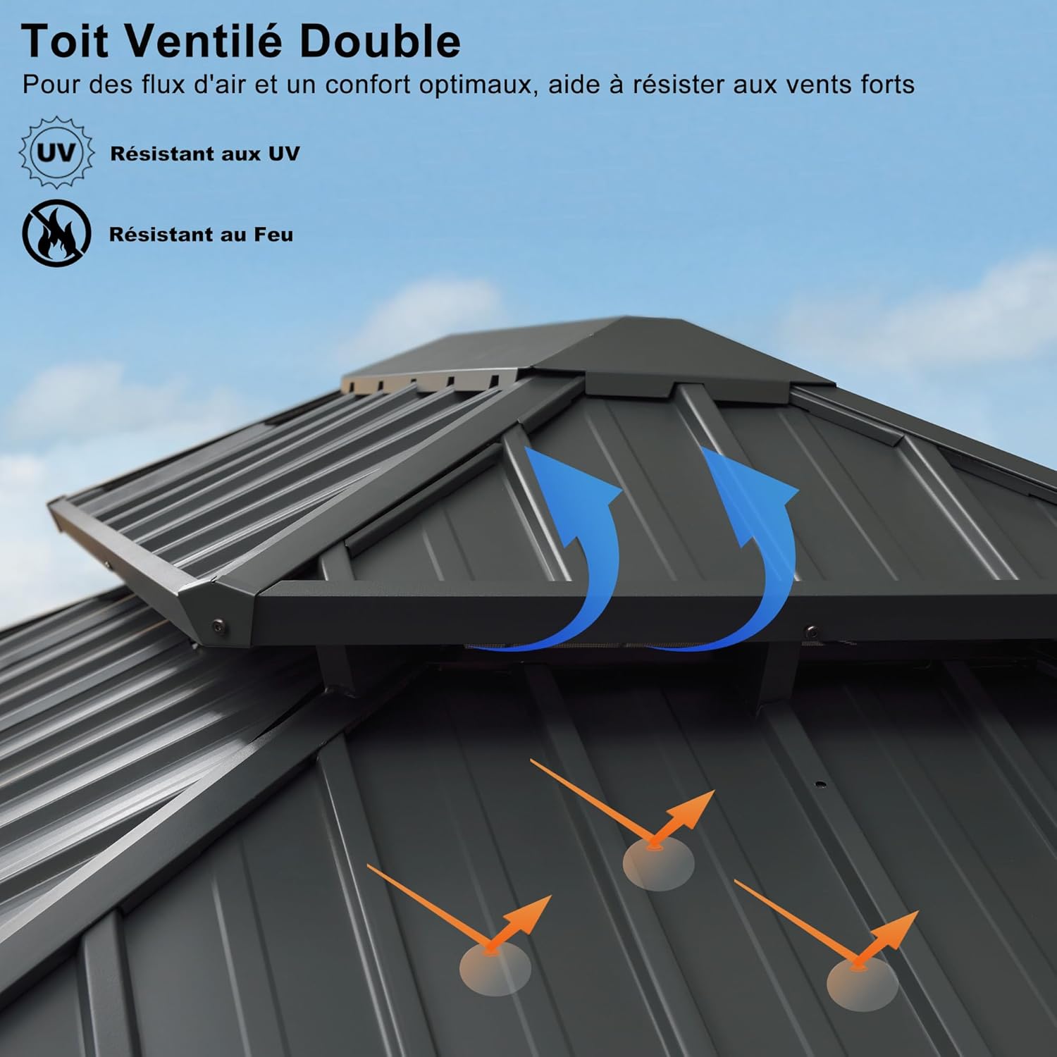 jardinito - tonnelle aluminium série - 4,85x3,65m - éclairage intégré, rideaux moustiquaires, gouttière, gris