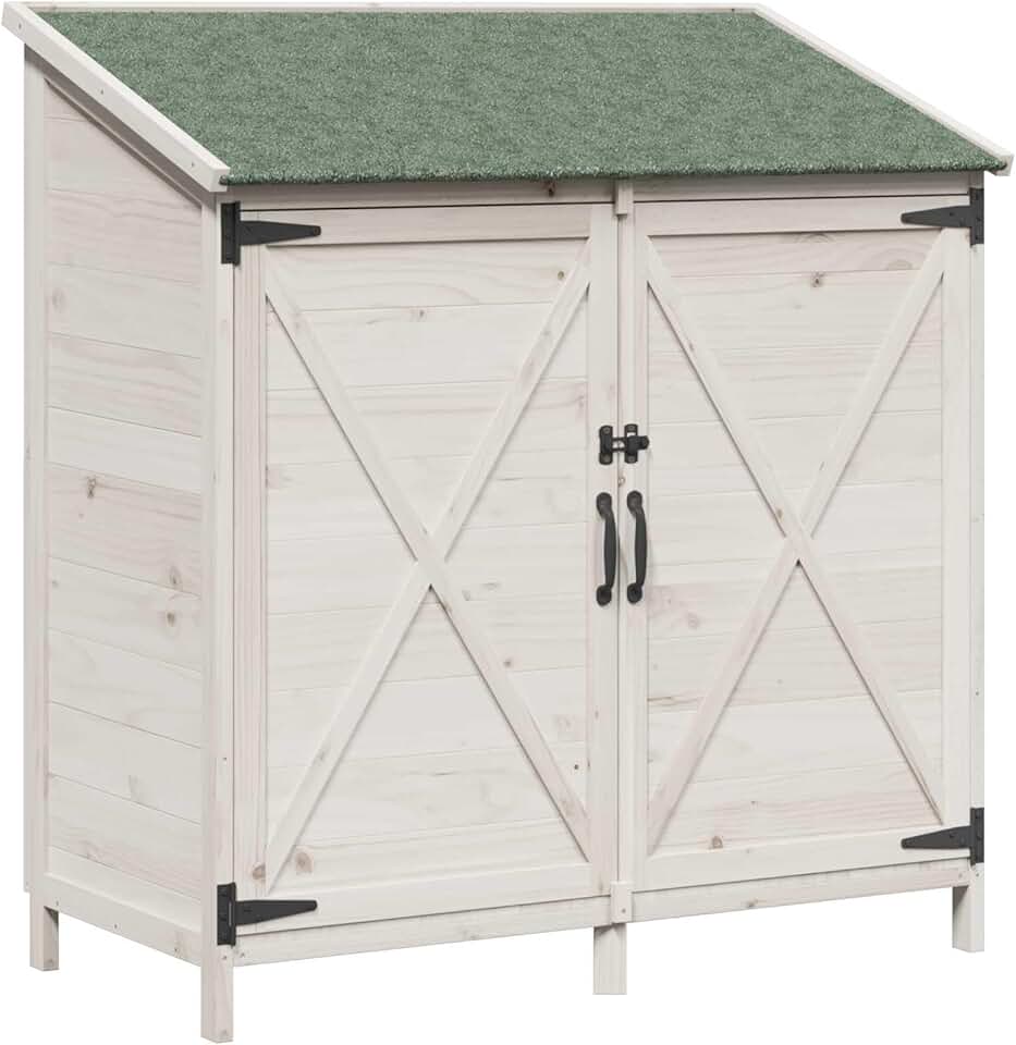 jardinito - Abri de jardin bois 106x56x113,5cm, spacieux, aéré, blanc