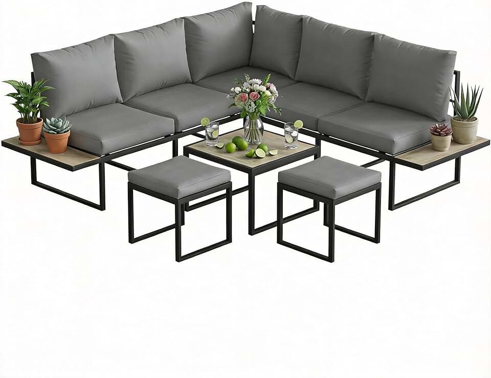 jardinito - salon de jardin modulable 6 pers. - coussins 10cm, table PSPC