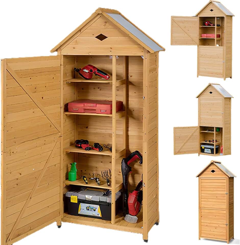 jardinito - abri jardin bois - 80x45x177 cm - 5 étagères, porte verrouillable, toit galvanisé