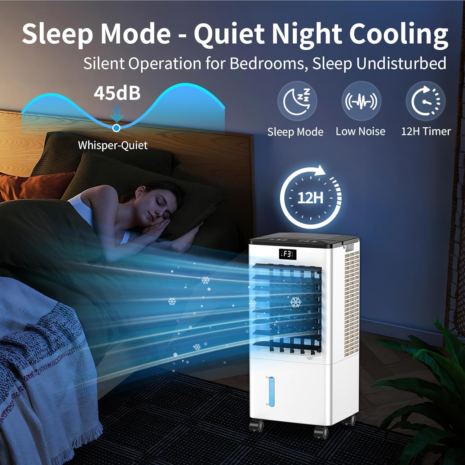 Climatiseur mobile portable 8L, 3 modes, écran, 60W, minuterie 12H