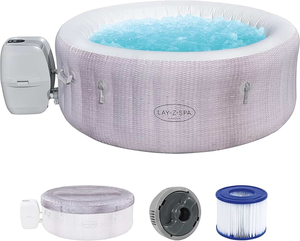 Spa Gonflable jardinito® Cancun Airjet Rond 2 à 4 Personnes, 180 x 66 cm, 120 Jets d'air, Couverture Isolante, Filtration à Cartouche, diffuseur Chemconnect