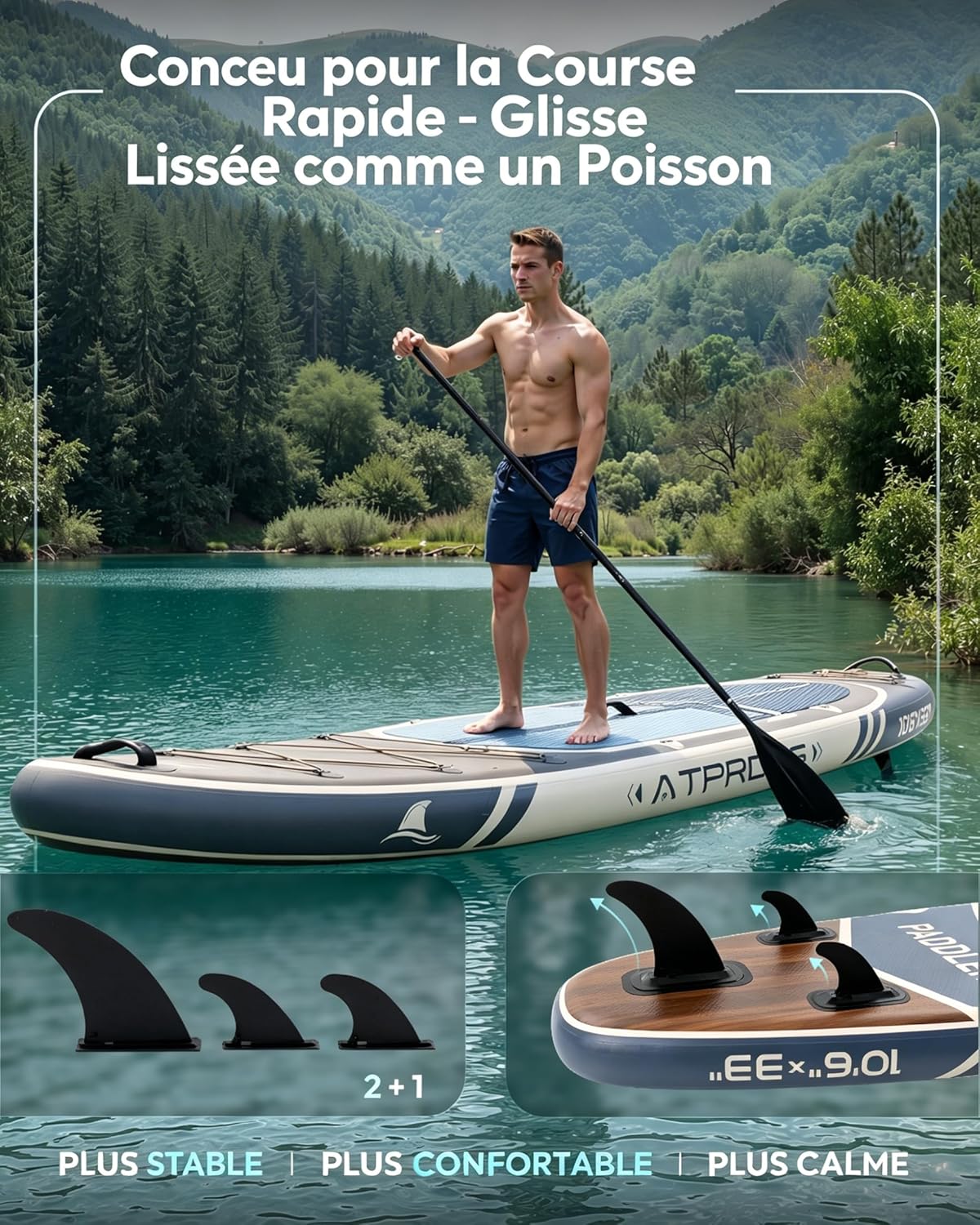 Stand Up Paddle Gonflable Adulte avec Siège Kayak & Accessoires, 320x84cm Planche de Sup Extra Large pour 2 Personnes, Charge 200kg, Kayak Gonflable 2 Places Stable et Antidérapant pour Surf