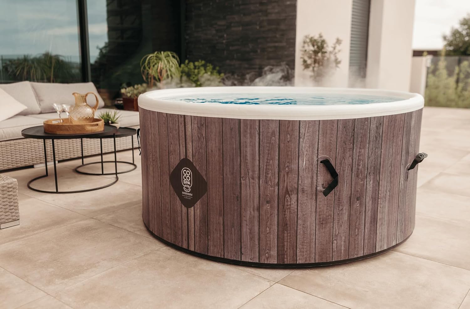 jardinito Helsinki Spa Gonflable - 150 cm de diamètre - 800 litres - Moteur 2240 W - 2 à 4 Personnes - Massage 140 Jets