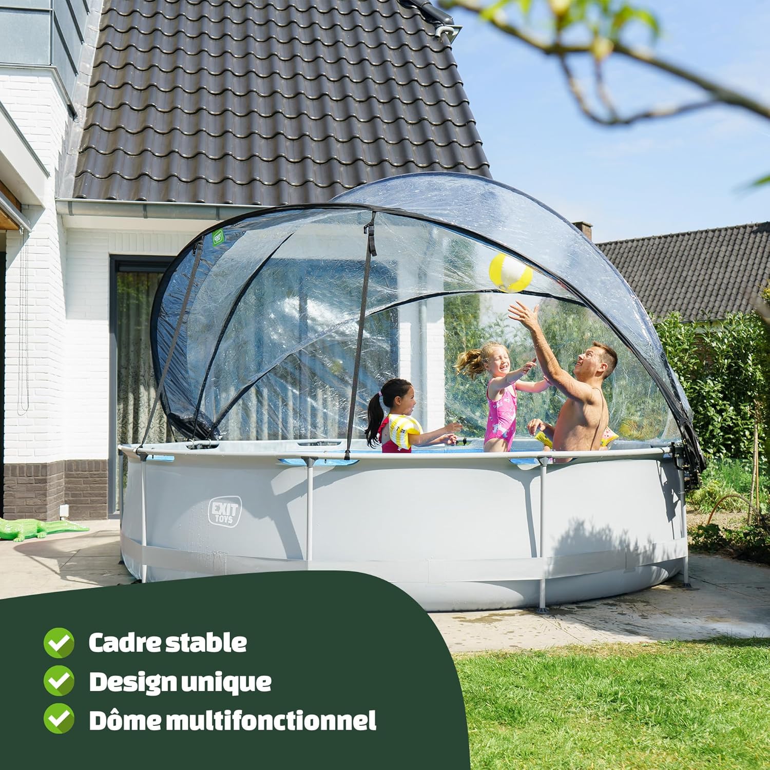 jardinito Piscine Tubulaire Soft Grey avec Dôme Multifonctionnel - ø360x76cm - Piscine Hors Sol Ronde avec Pompe Filtrante à Cartouche - Entrée Basse - Pour l'Eau de la Piscine Propre et Chaude - Gris