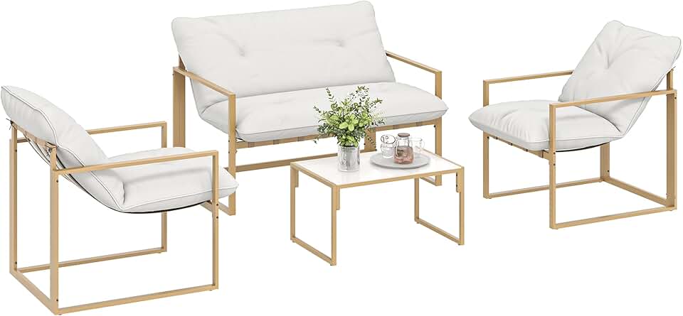 jardinito - Salon de jardin 4 pcs - cadre acier, coussins 15cm épais