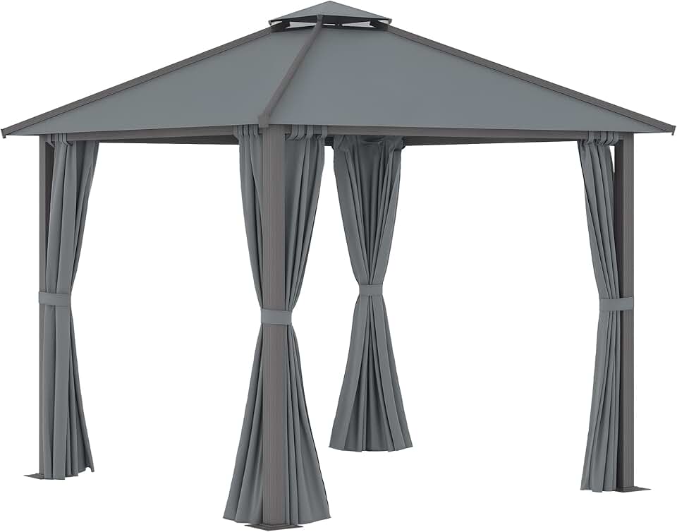 jardinito - Tonnelle Jardin série Double Toit 3x3m, Aluminium, 4 parois, protection solaire, Gris