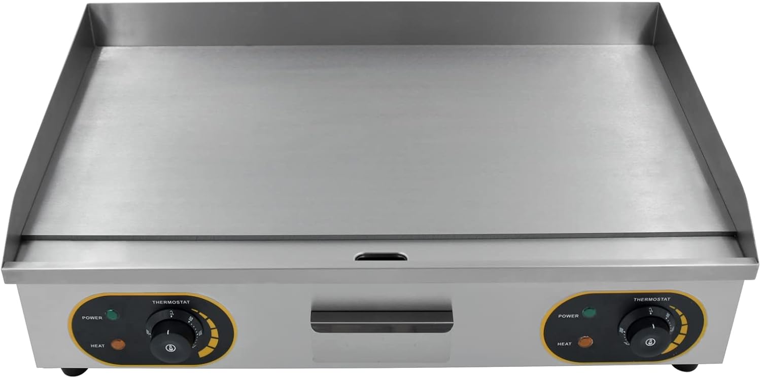 Plancha électrique inox professionnelle 73x43cm 4400W, 2 thermostats