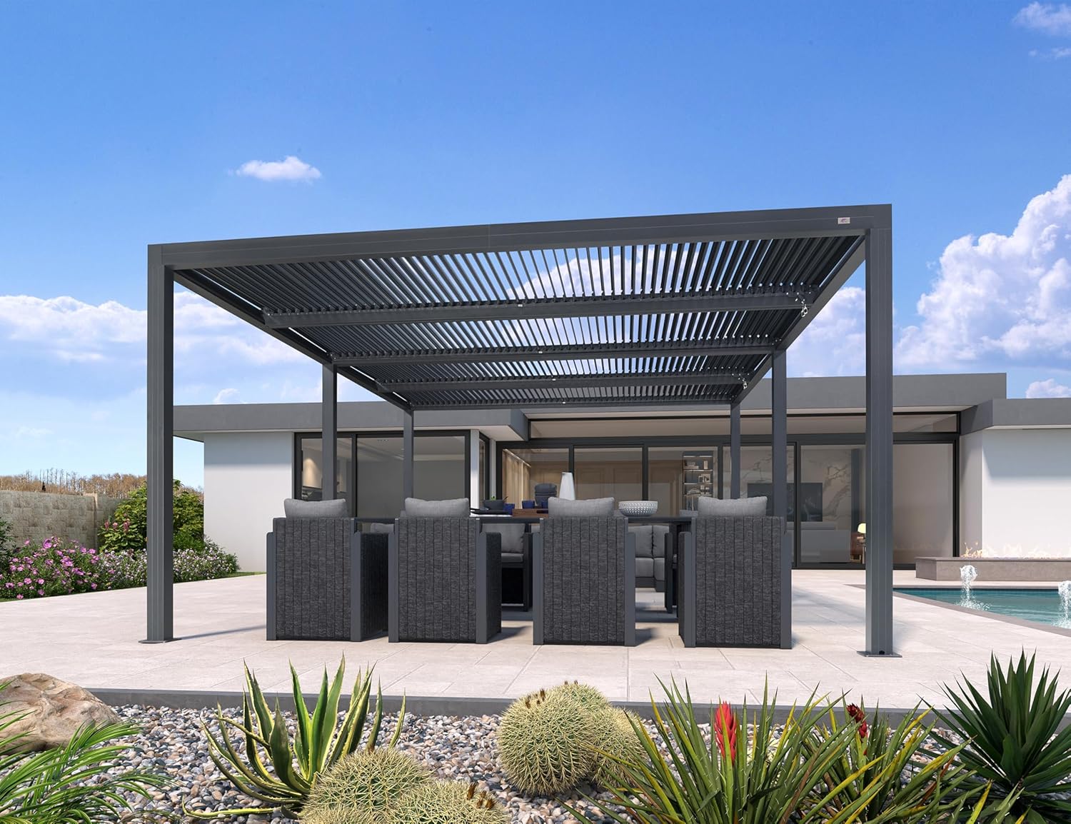 jardinito - pergola bioclimatique - 6x4,24m aluminium, lames indépendantes