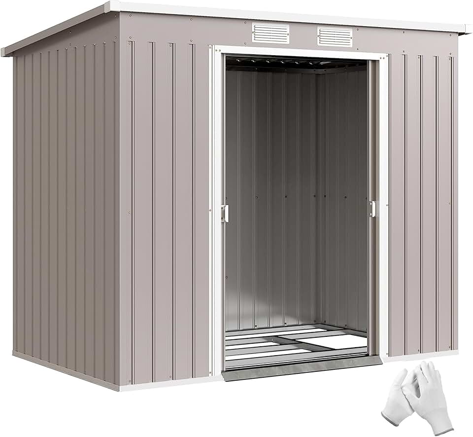 jardinito - abri de jardin métal toit appentis - 213x130x172cm - double porte, ventilation, cadre sol, verrouillable