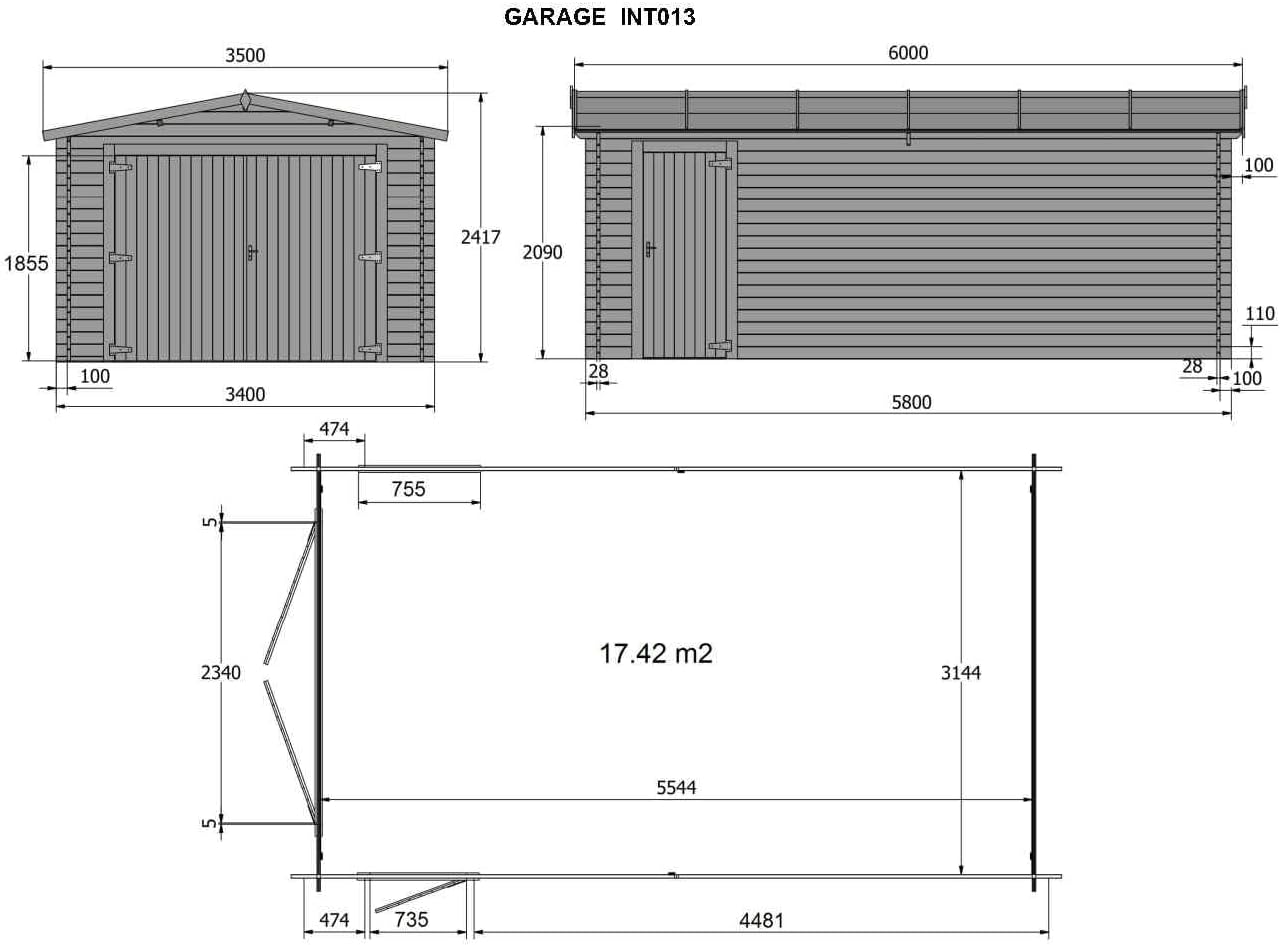 Garage en bois - 28mm - 17,42m² surface utile - INT013