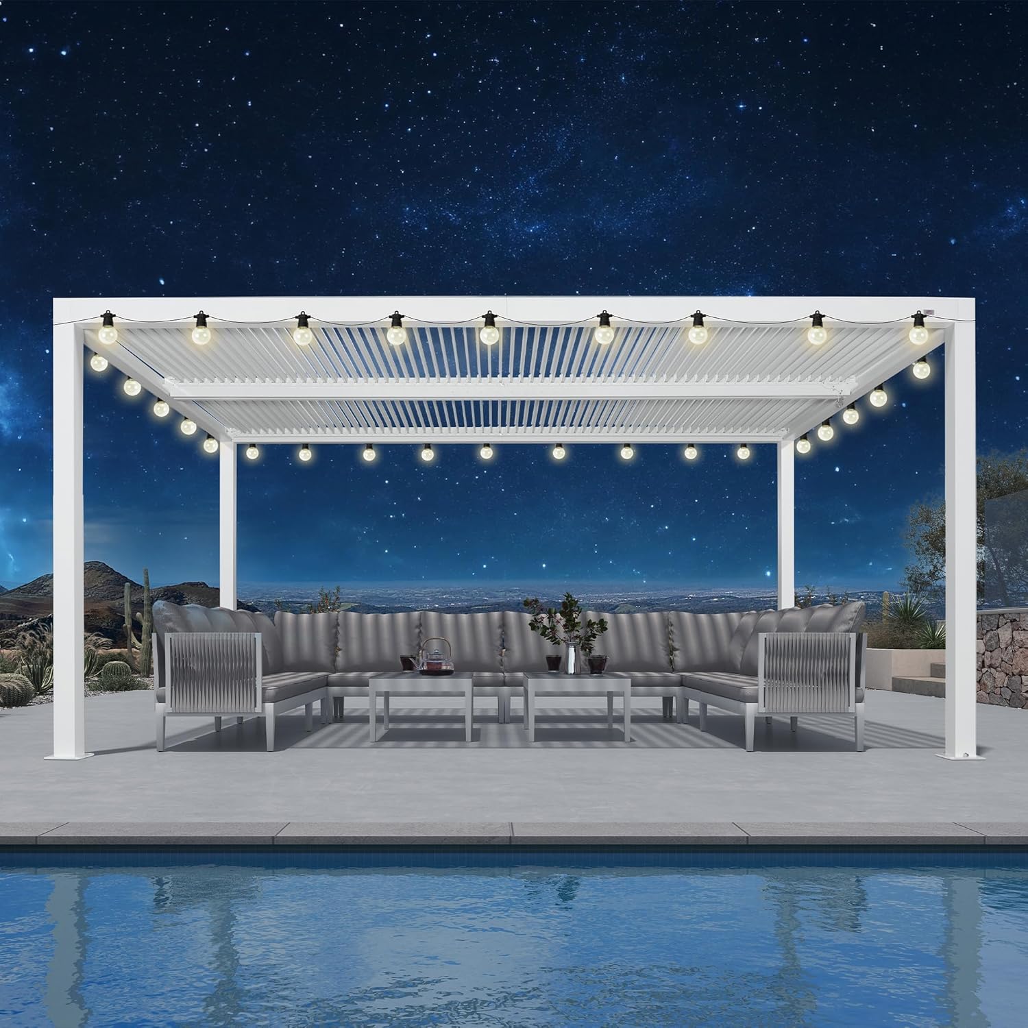 jardinito - pergola bioclimatique - 4,6x3,3 m - alu, lames orientables, éclairage intégré