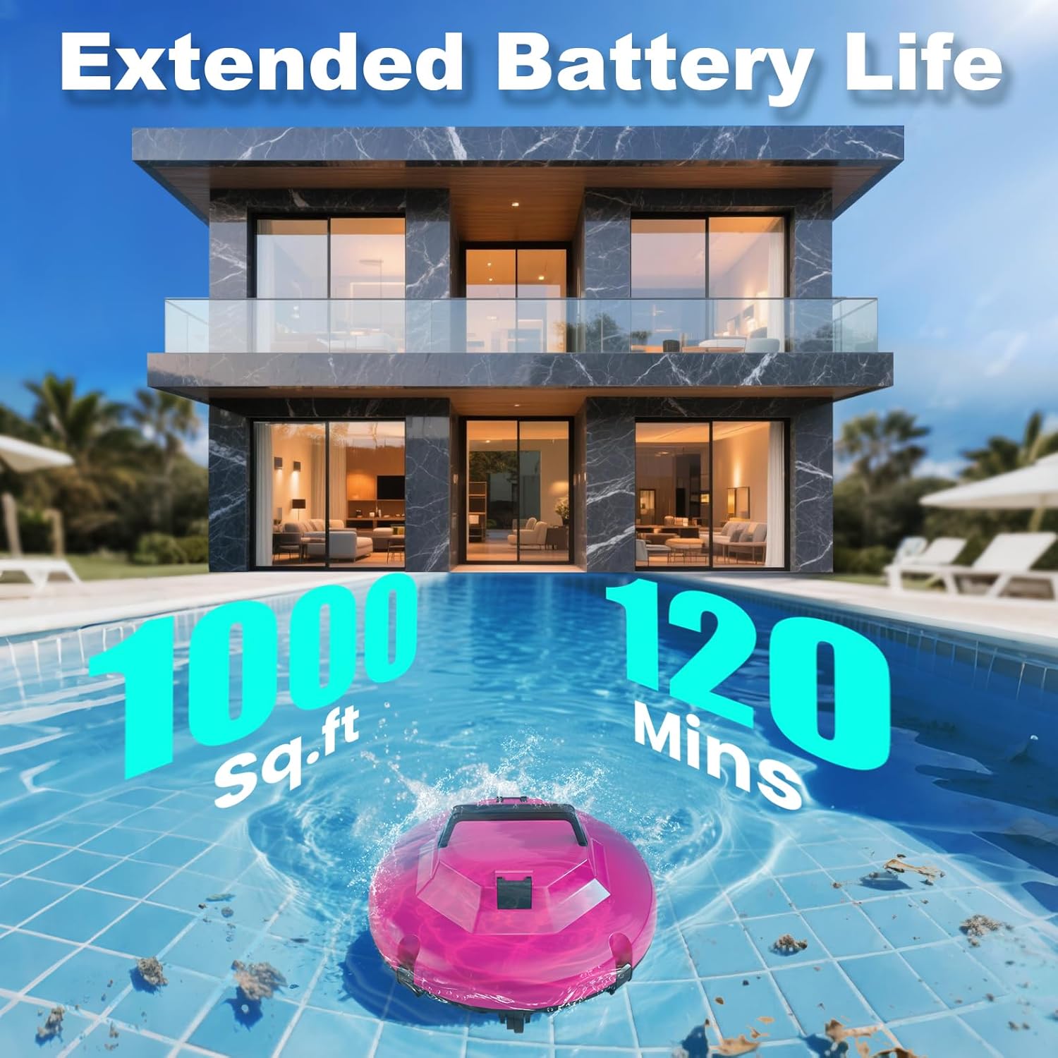 2026 Robot aspirateur de Piscine sans Fil pour Piscine Hors Sol 120 Minutes d'autonomie, Nettoyeur de Piscine Automatique pour Piscine creusée jusqu'à 1000 Pieds carrés Robot de Piscine autoparquant