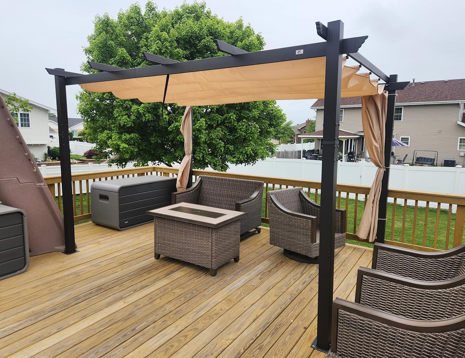 jardinito - Pergola Aluminium - 4x3,2m - LED intégrée, toit rétractable, kaki