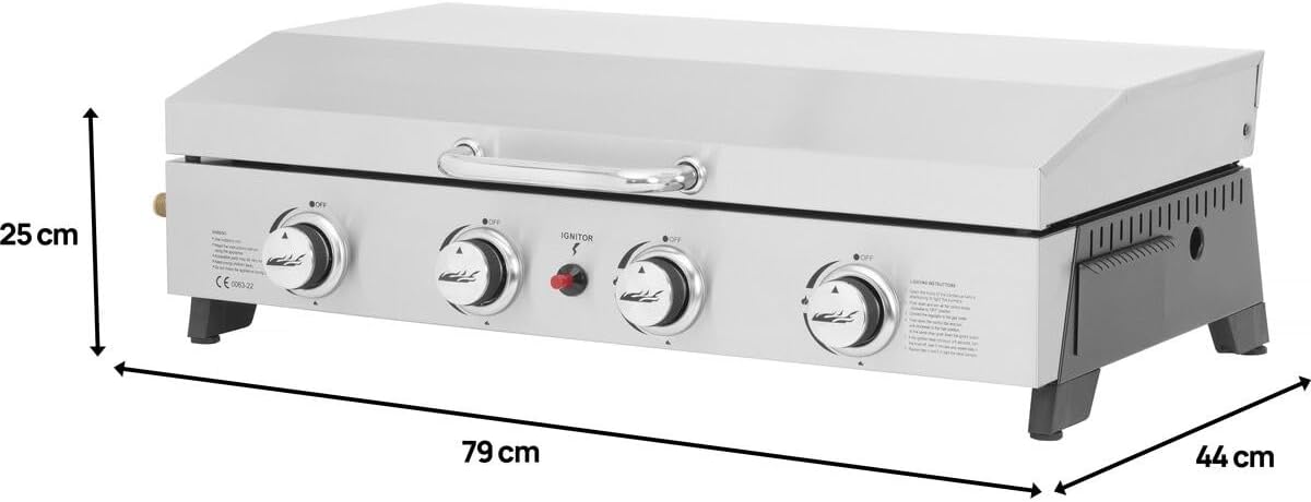 Fasto - plancha à gaz inox 4 brûleurs 10kW gris avec couvercle Fasto