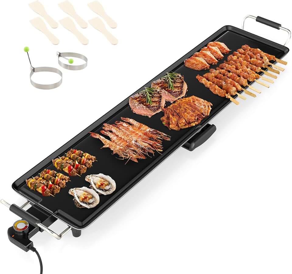 jardinito - plancha électrique XXL - 94x25cm - 1800W, thermostat réglable, grande capacité 8 personnes