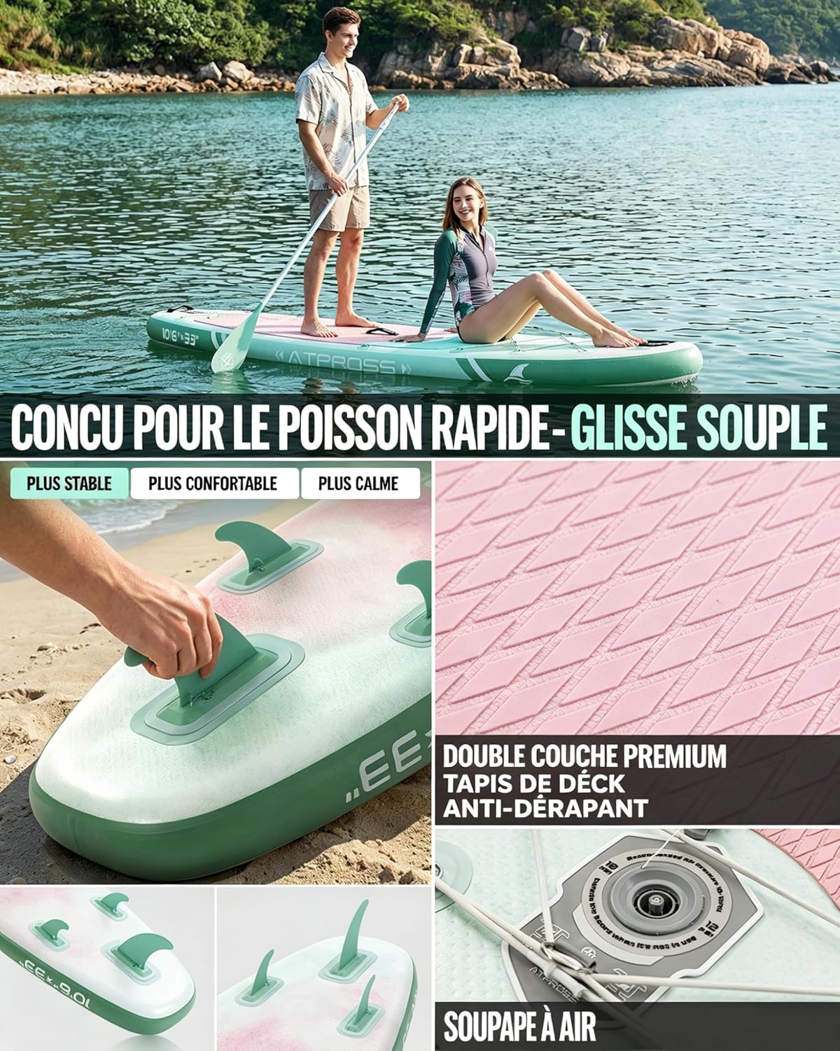 Stand Up Paddle gonflable adulte 320x84cm, 2 places, 200kg, siège kayak