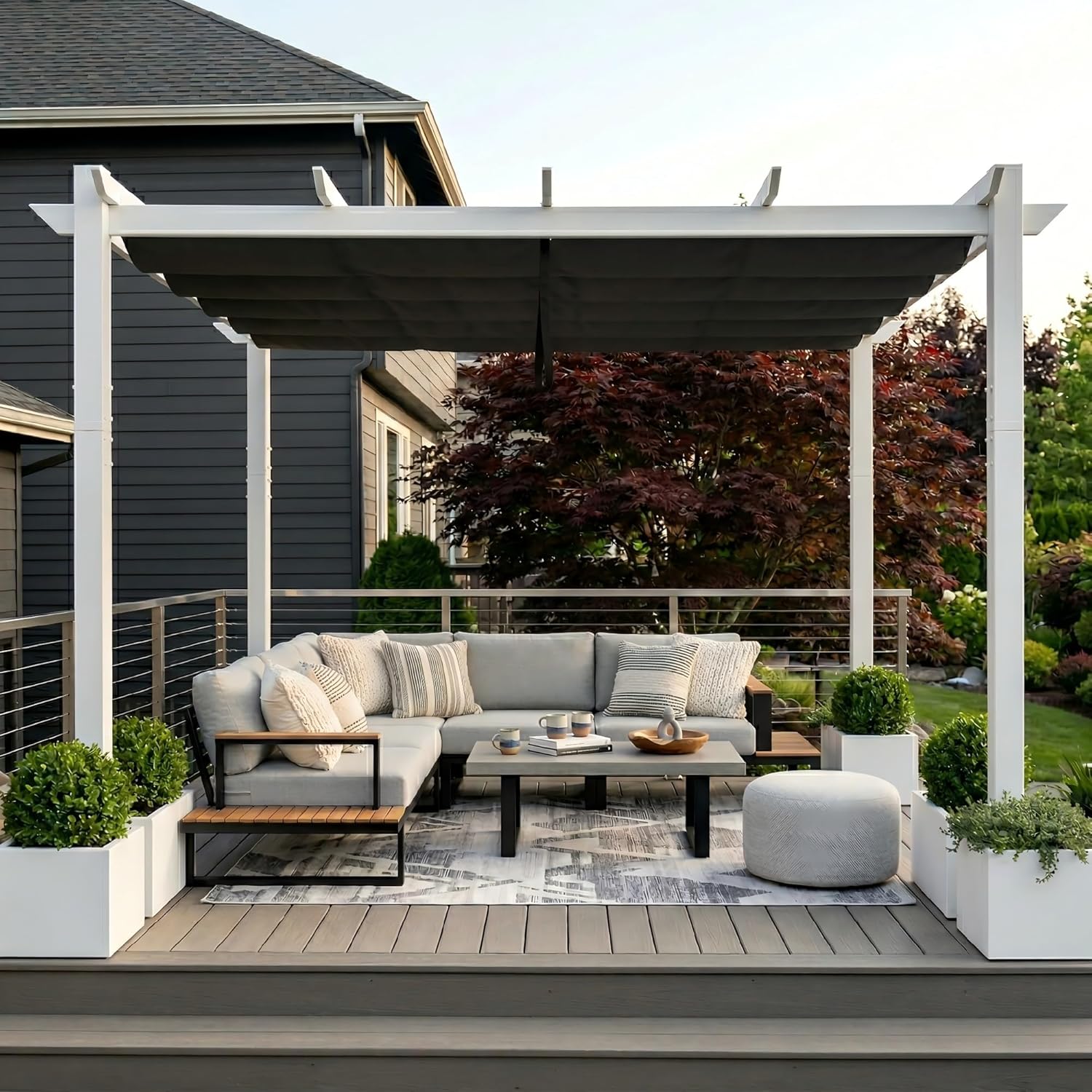 jardinito - pergola aluminium série - 4x3m - toit métal blanc, toile rétractable, étanche