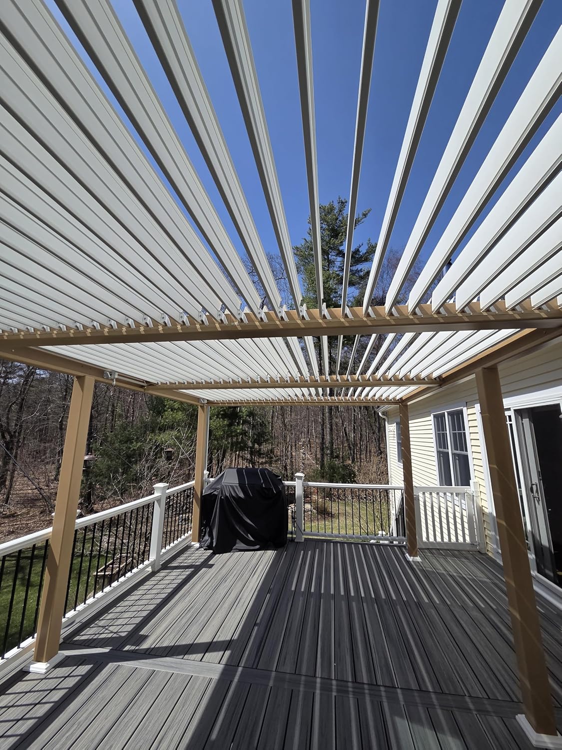 jardinito - Pergola Bioclimatique bois effet alu - 3,5x6,35m - lames orientables, imperméable, extérieur