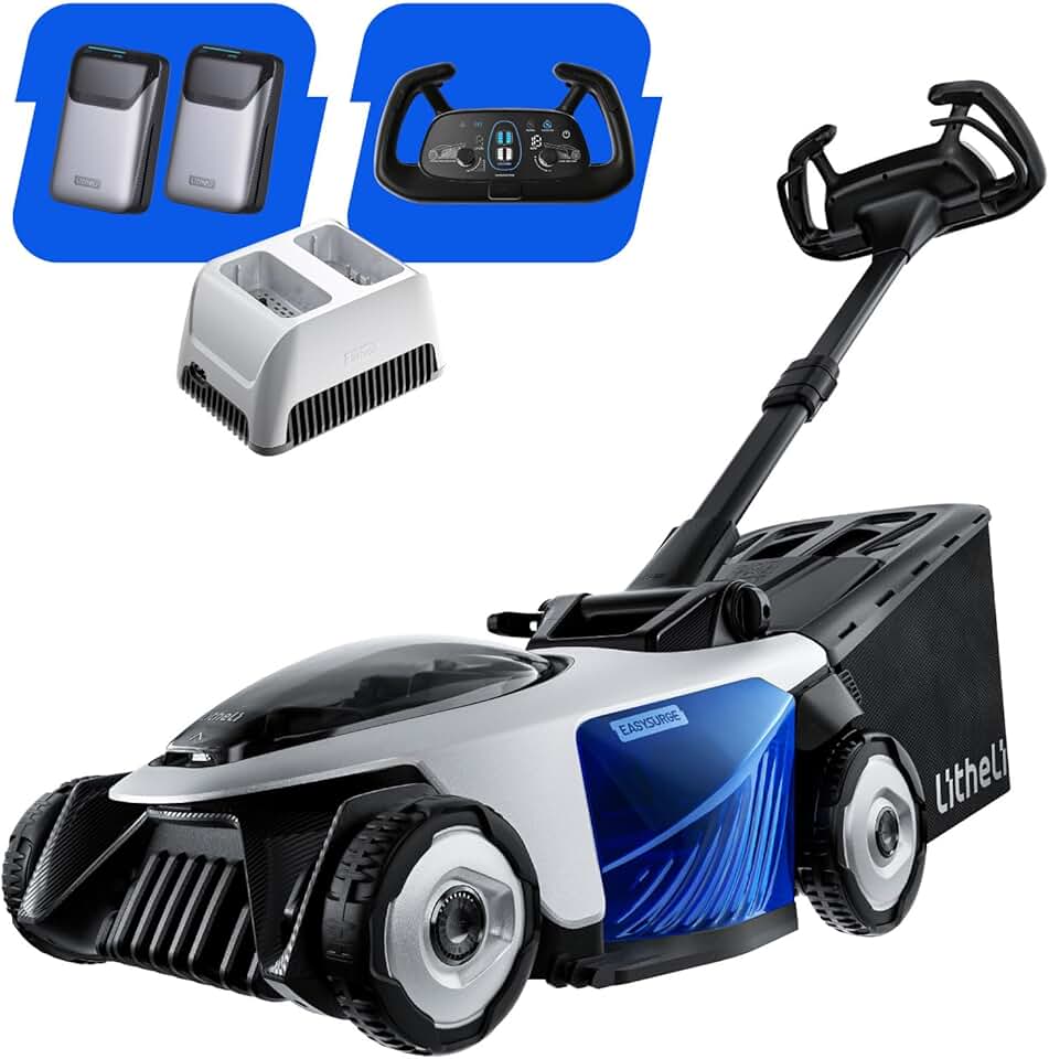 jardinito - Easysurge série - 43 cm - Autotractée, 2x20V batteries, 50L bac, réglable, pour pelouses jusqu’à 500m²