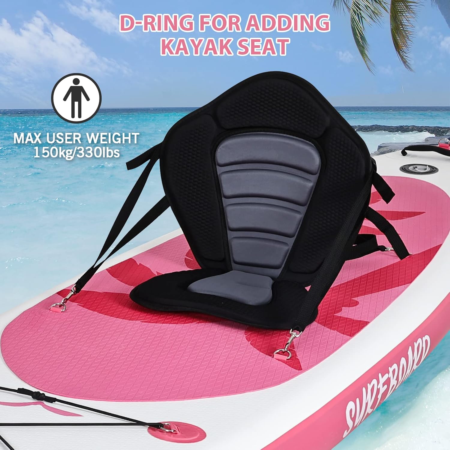 jardinito - Paddle gonflable adulte - 320/335cm - 2 places, siège kayak, pagaie alu, support caméra, pompe, 150kg