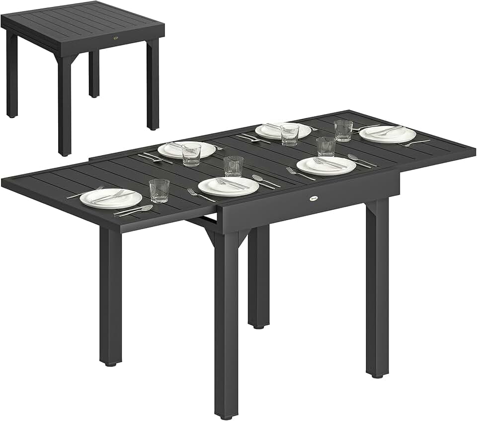 jardinito - table extensible aluminium/acier - 160/80x80x75 cm - noire