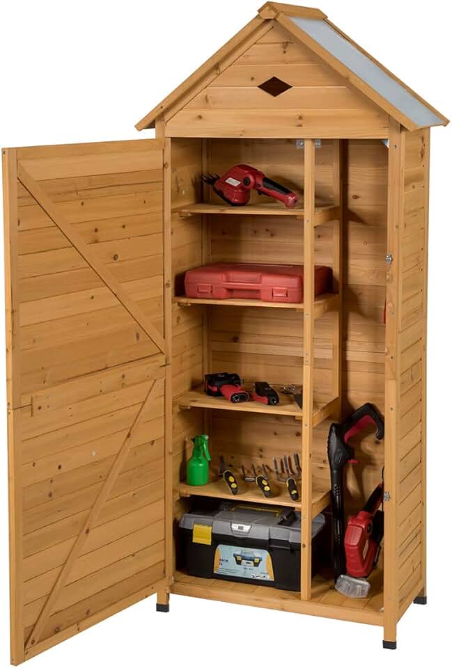 jardinito Armoire de Jardin Bois 5 Etagères, Abris de Jardin Bois Verrouillable en Bois de Sapin pour Outils de Jardin avec Etagères,Toit en Tôle Galvanisée pour Maison, Jardin, Cour