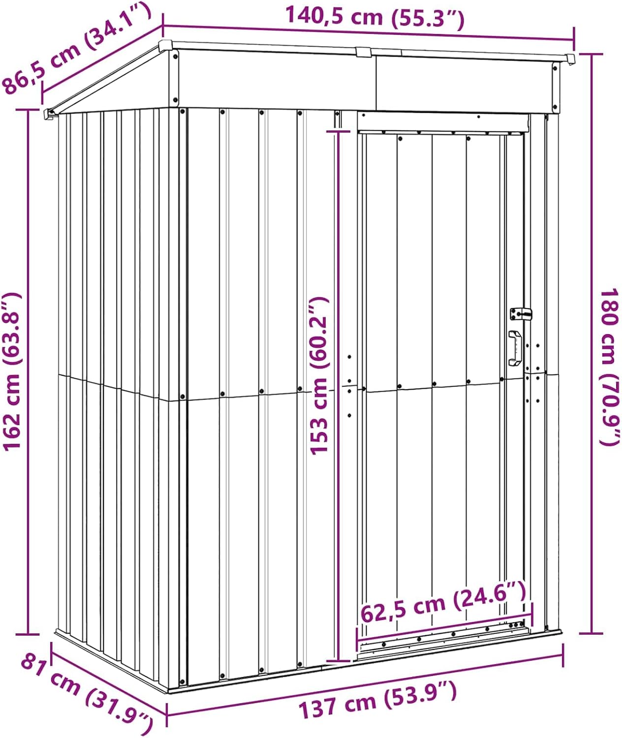 Abri de jardin métal anthracite 137x81x180cm, résistant, verrouillable
