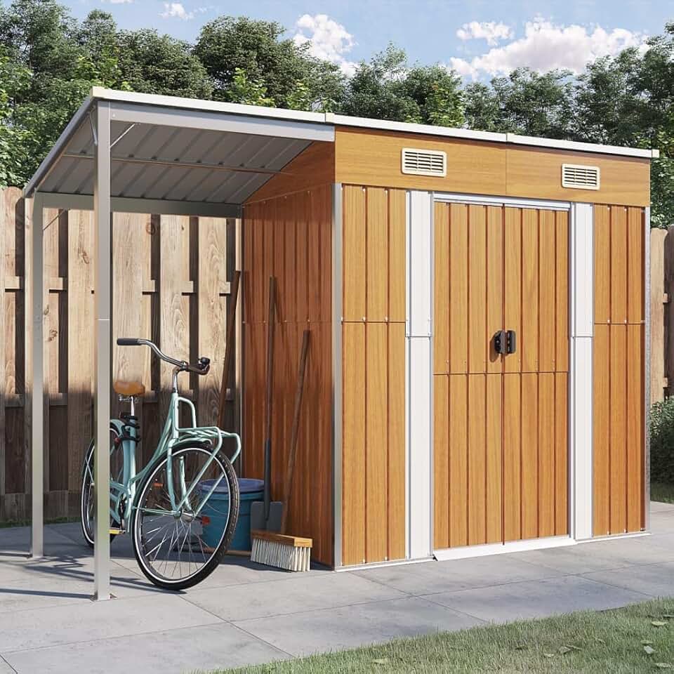 jardinito - Abri de Jardin toit prolongé 277x110,5x181cm marron clair