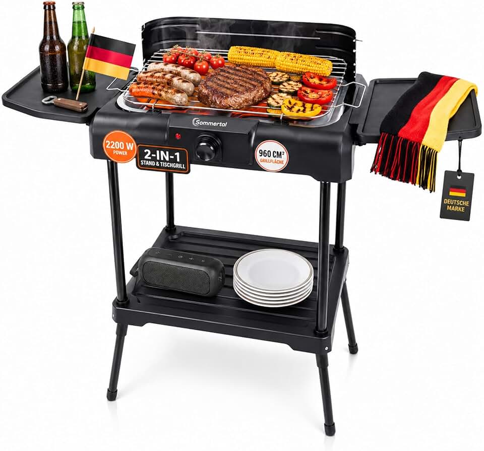 jardinito - BBQ231 - barbecue électrique 2 en 1, thermostat, stockage, chauffage - BBQ231