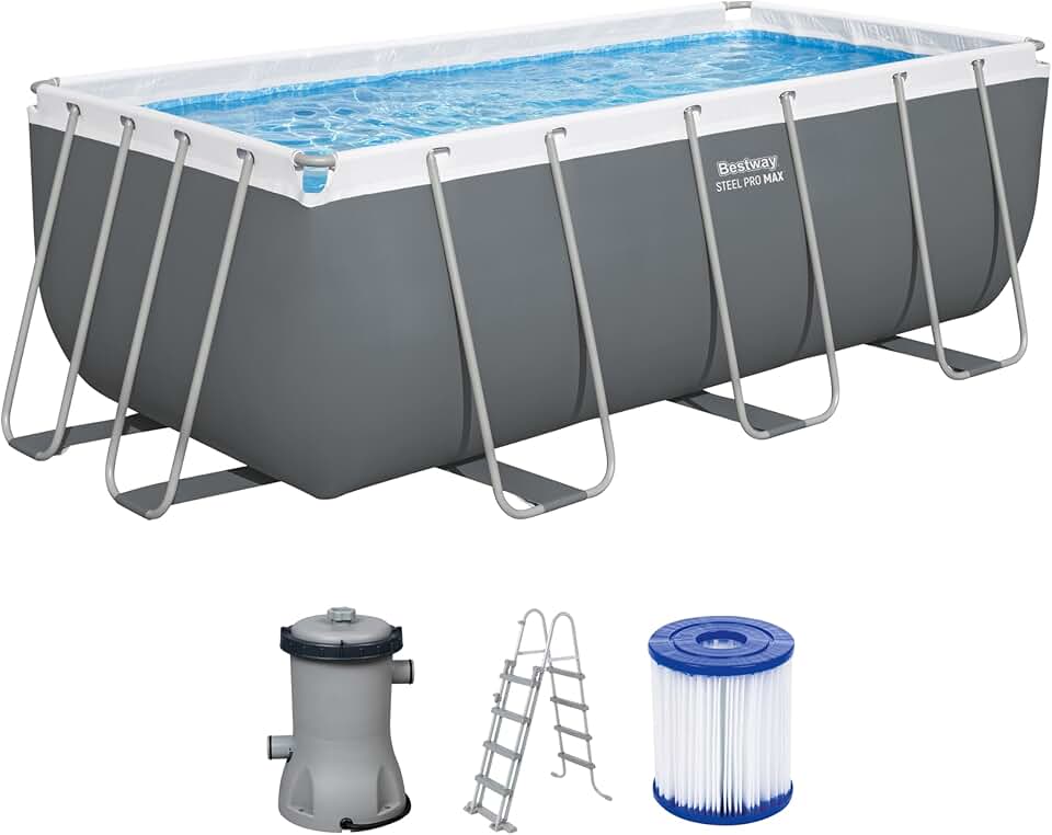 jardinito Steel Pro Max Kit Piscine Hors Sol - 412 cm x 201 cm x 122 cm - Gris foncé