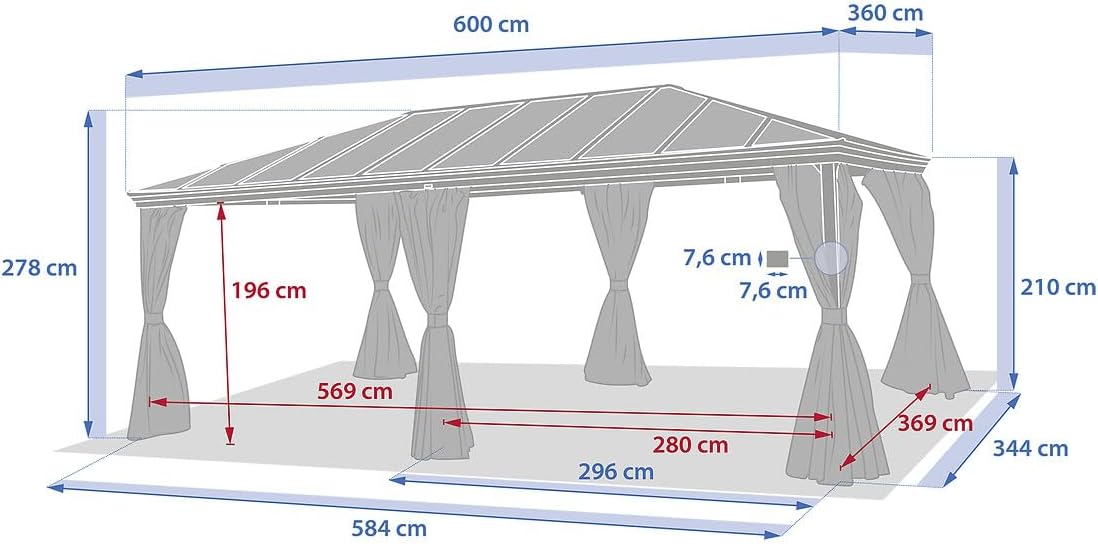 jardinito - Pergola Belize - 3,6x6m - Aluminium et polycarbonate
