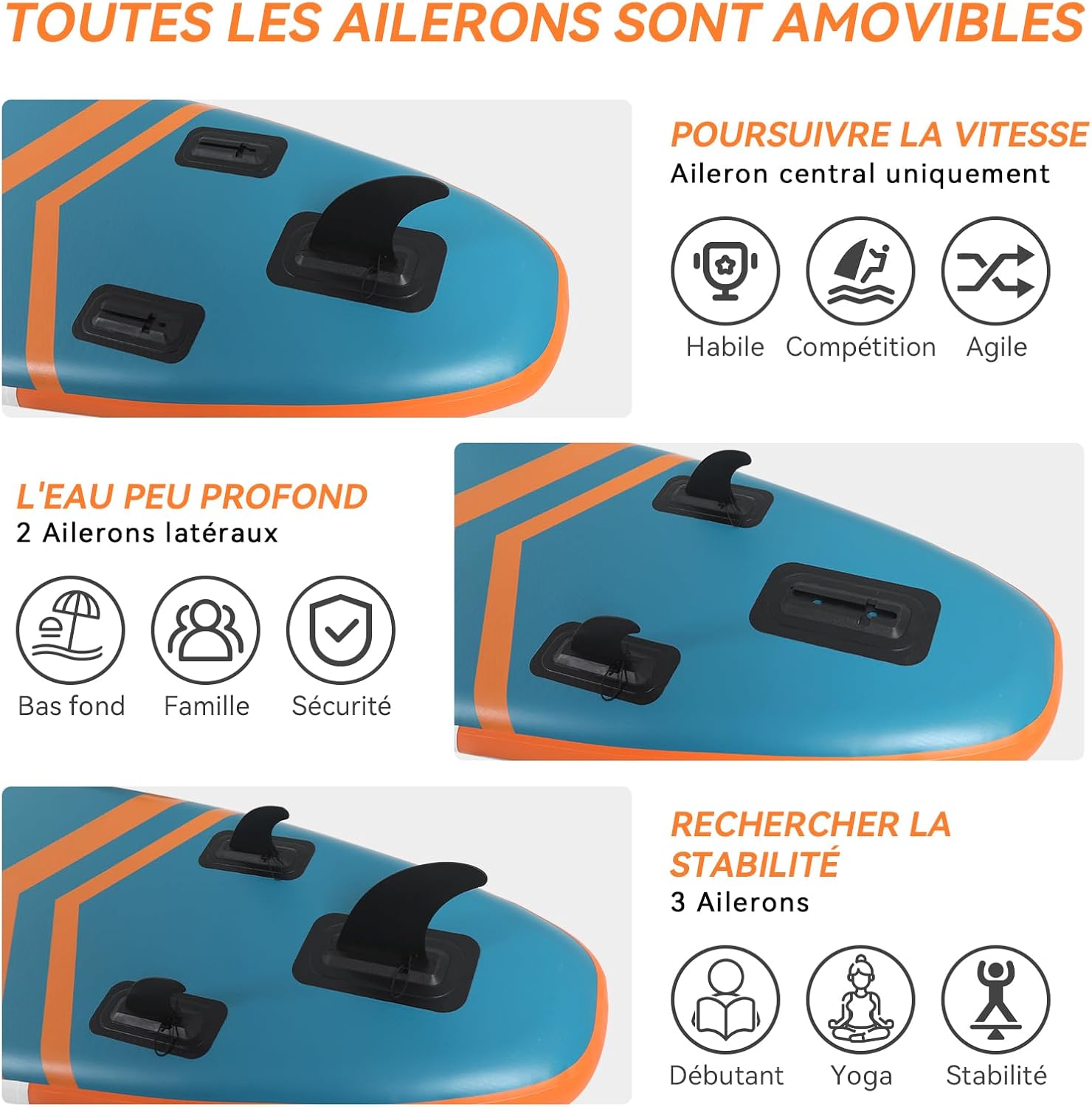jardinito - Paddle gonflable adulte - 320/335cm - 2 personnes, siège kayak, pagaie alu, caméra, pompe, 150kg
