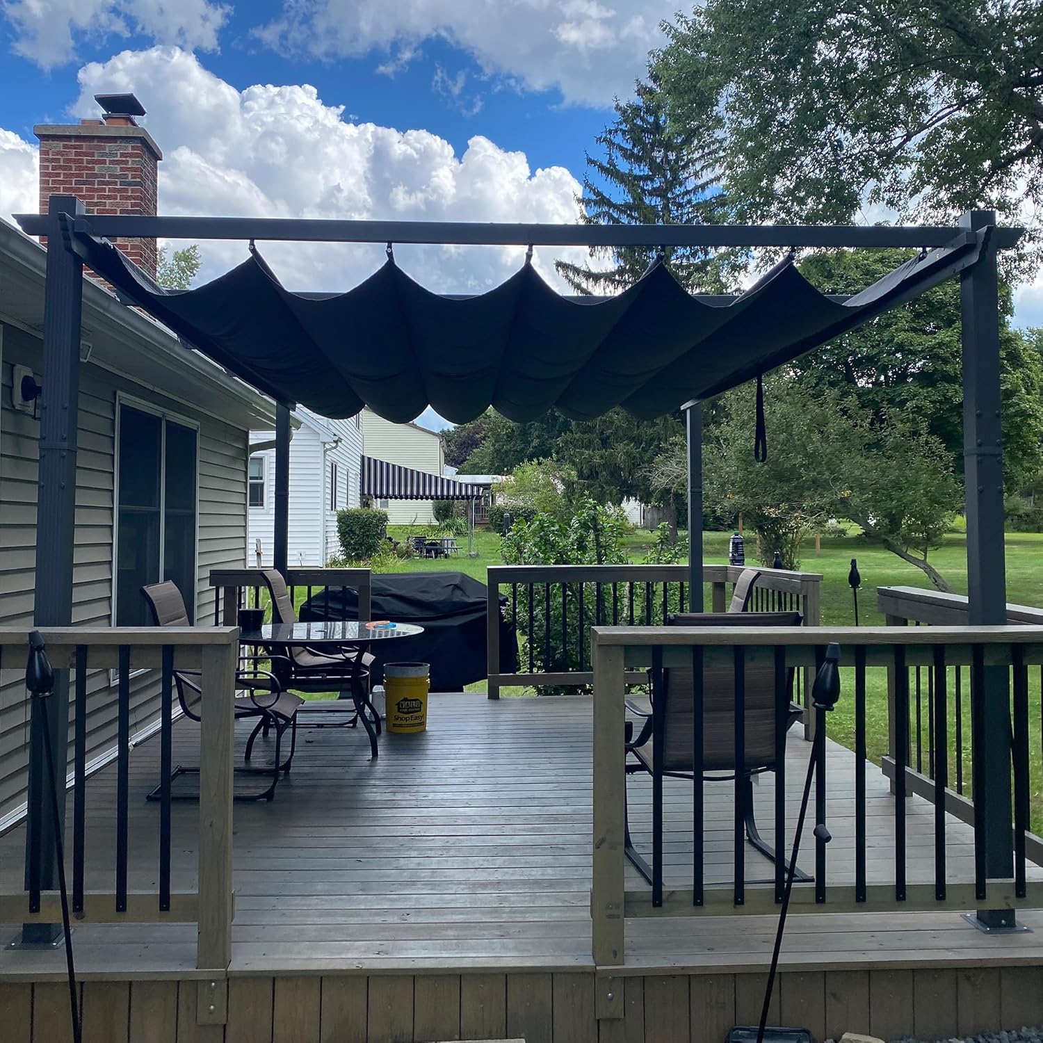 jardinito - Pergola aluminium - 4,8x3,5m - toit coulissant, tissu teint en fil, gris