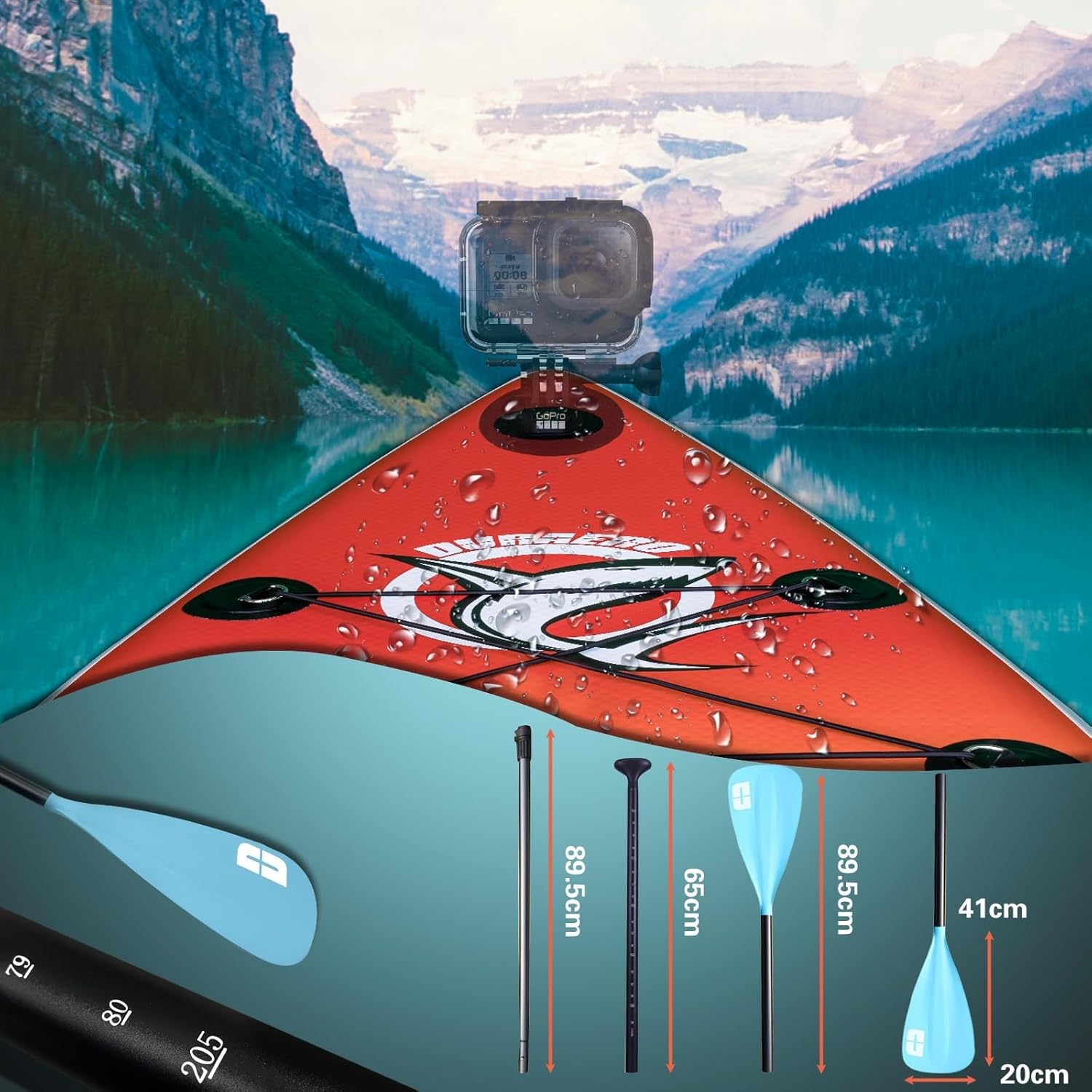 Stand up Paddle Gonflable Planches gonflables, siège Kayak,330 x 76 x 15 cm, jusqu'à 150 kg, Support GO-Pro,Pad intégré, 3 Ailes, Double pagaie réglable, Accessoires complets (Rouge)