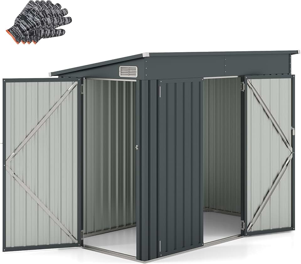 jardinito - Cabane de jardin métal 2,6㎡, porte sécurisée, toit penté, 4 gants, aérations.