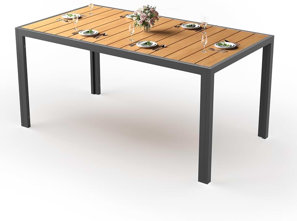 jardinito - Table de jardin teck 150x80cm aluminium antirouille, extérieur