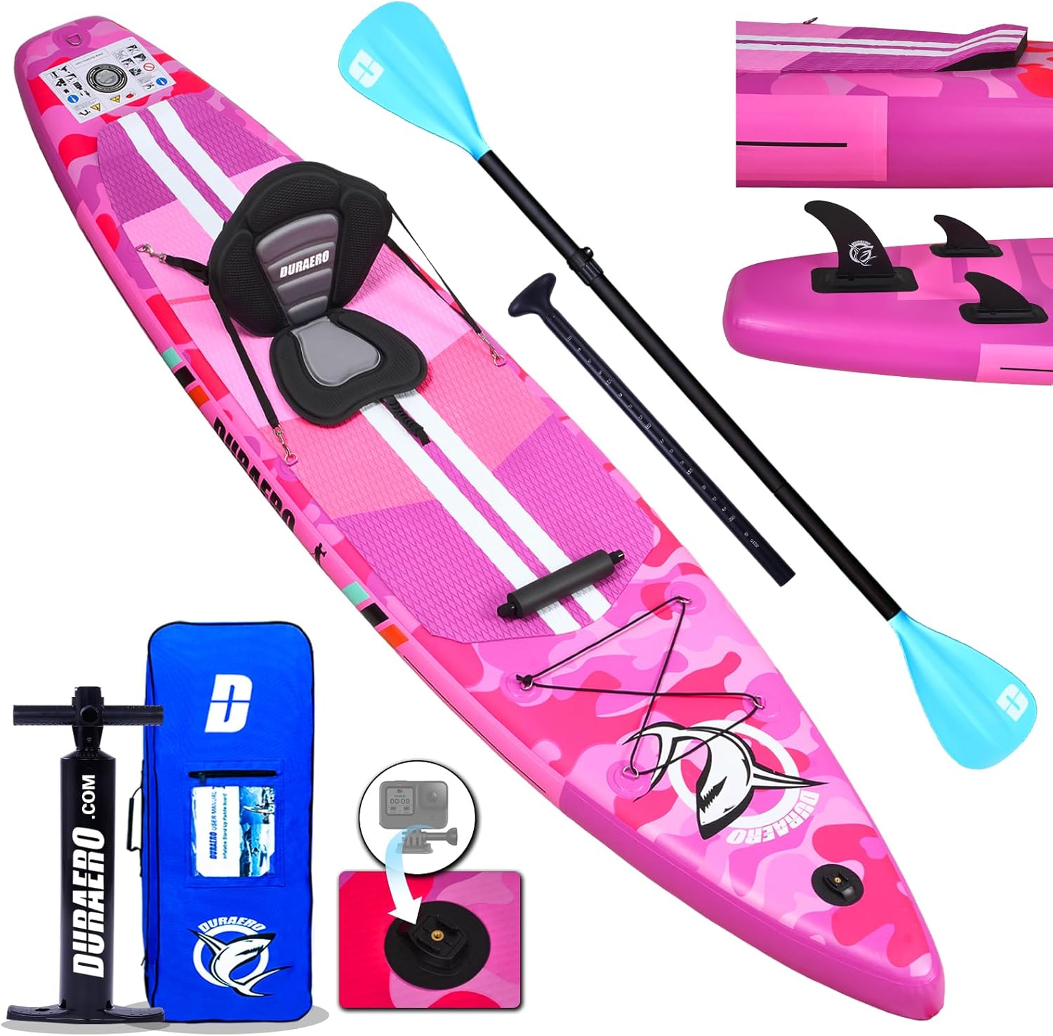 Stand up Paddle gonflable - siège kayak - 330x76x15cm, 150kg, accessoires, Pink