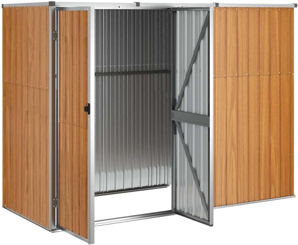 Abri de jardin marron 225x89x161 cm acier galvanisé robuste 36.62KG