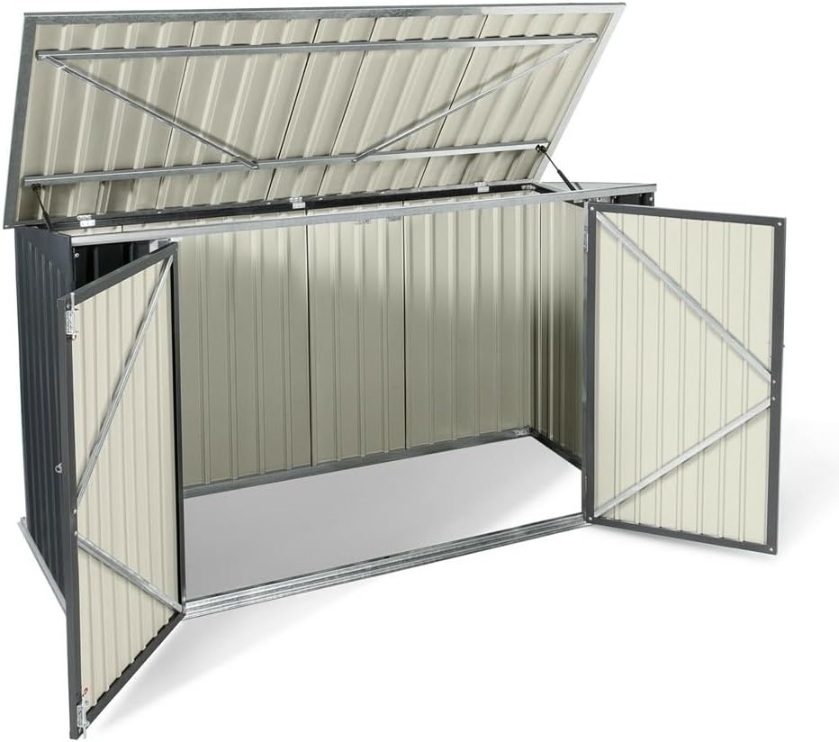 jardinito - Abri de jardin métal 210x105x130cm - toit ouvrant, double porte, rangement vélos