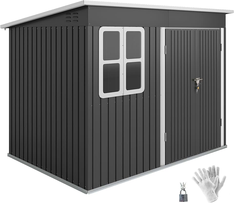 jardinito - Abri de jardin métal 260x177x190cm, 4,13m², fenêtre, toit appentis, porte verrouillable