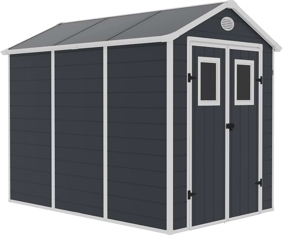 jardinito - Abri de Jardin Résine Texas 5.23 m² Anthracite - Ancrages Intérieurs - Antirouille/Anti-UV