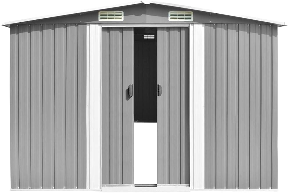 Abri de jardin métal gris - 257x489x181 cm, robuste, 105.6KG