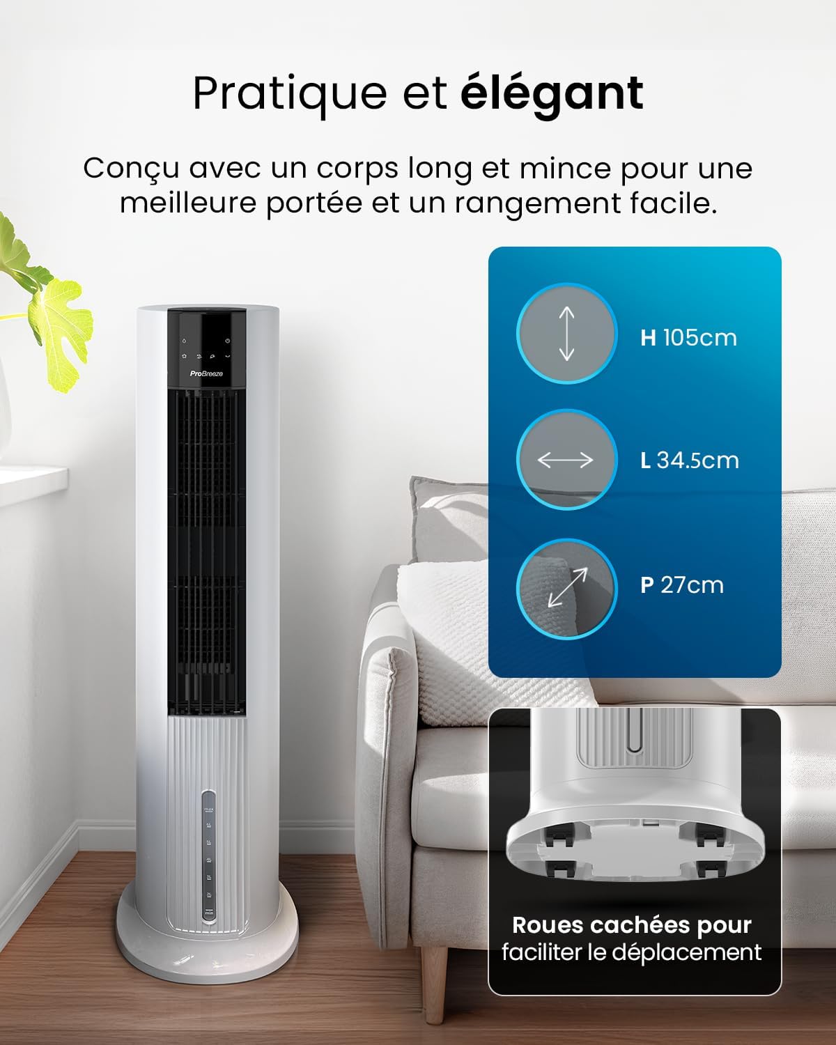 jardinito OmniAir Rafraichisseur d’Air 7L 3en1, 7 Vitesses, 3 Modes, Oscillant, Minuterie 10h, Climatiseur Mobile Sans Évacuation, Silencieux, Sans Conduit, Ventilateur Refroidisseur d'Air
