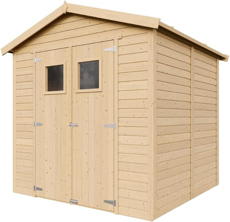 Abri de Jardin en Bois Naturel - Stockage extérieur avec fenêtres H228x222x233 cm/4,2 m² Hangar en Bois Naturel - Atelier Rangement Outils et vélos- jardinito M351