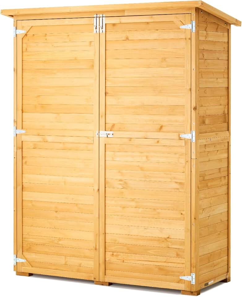jardinito - Abri de Jardin bois, 1400x600x1715 mm, toit étanche, cadre métal, portes doubles à serrure