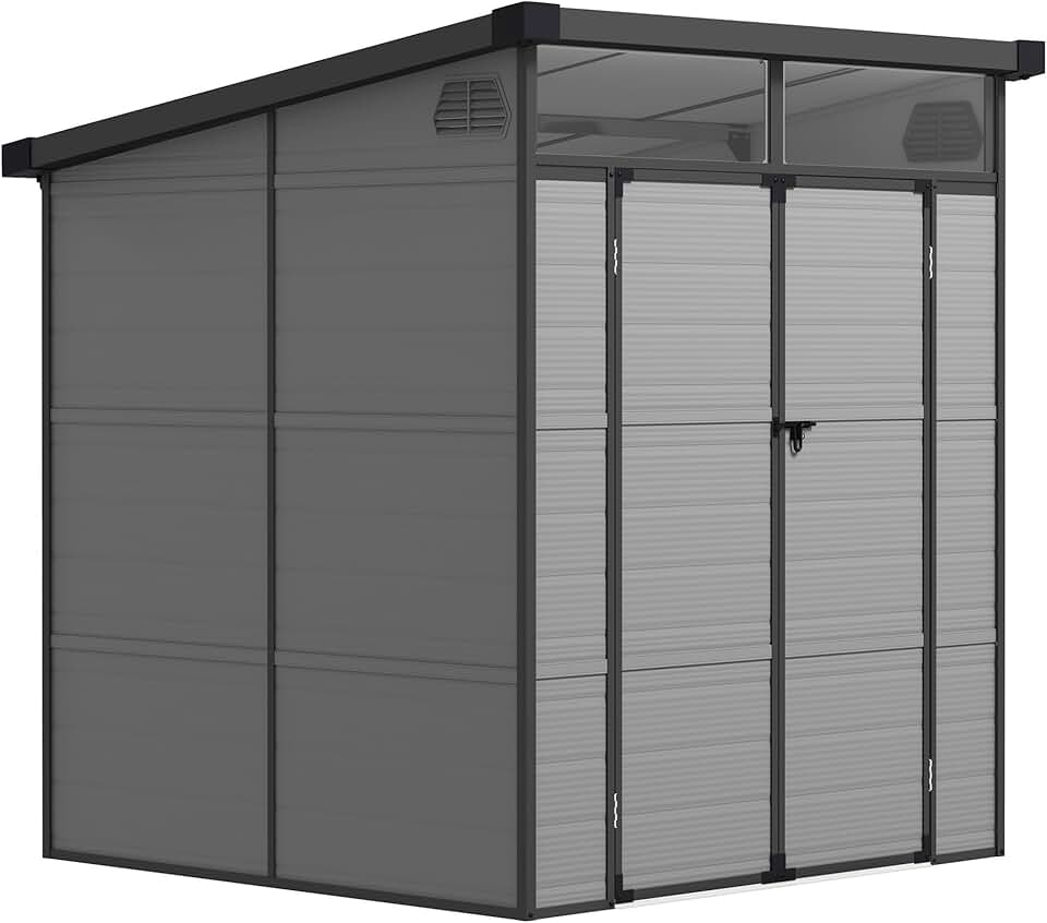 jardinito - Abri de jardin polypropylène - 190x191x215 cm - double porte fenêtre aérez, gris clair