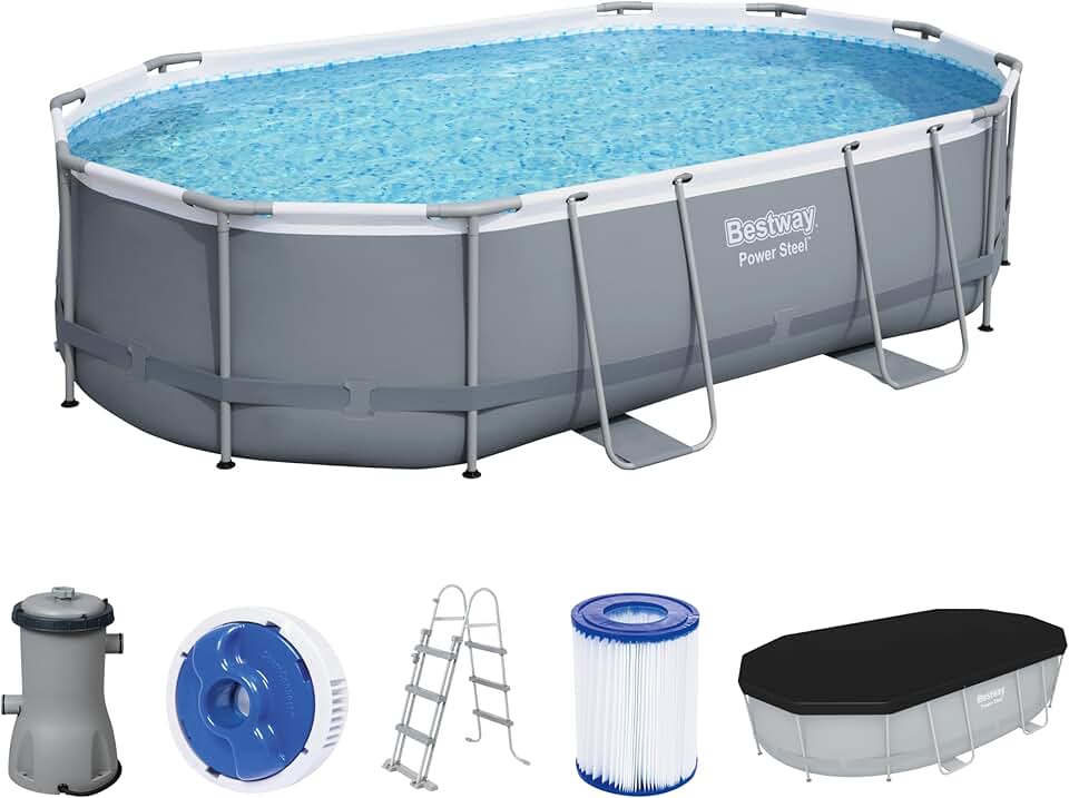 jardinito - Power Steel - 488x305x107 cm - piscine hors sol avec accessoires