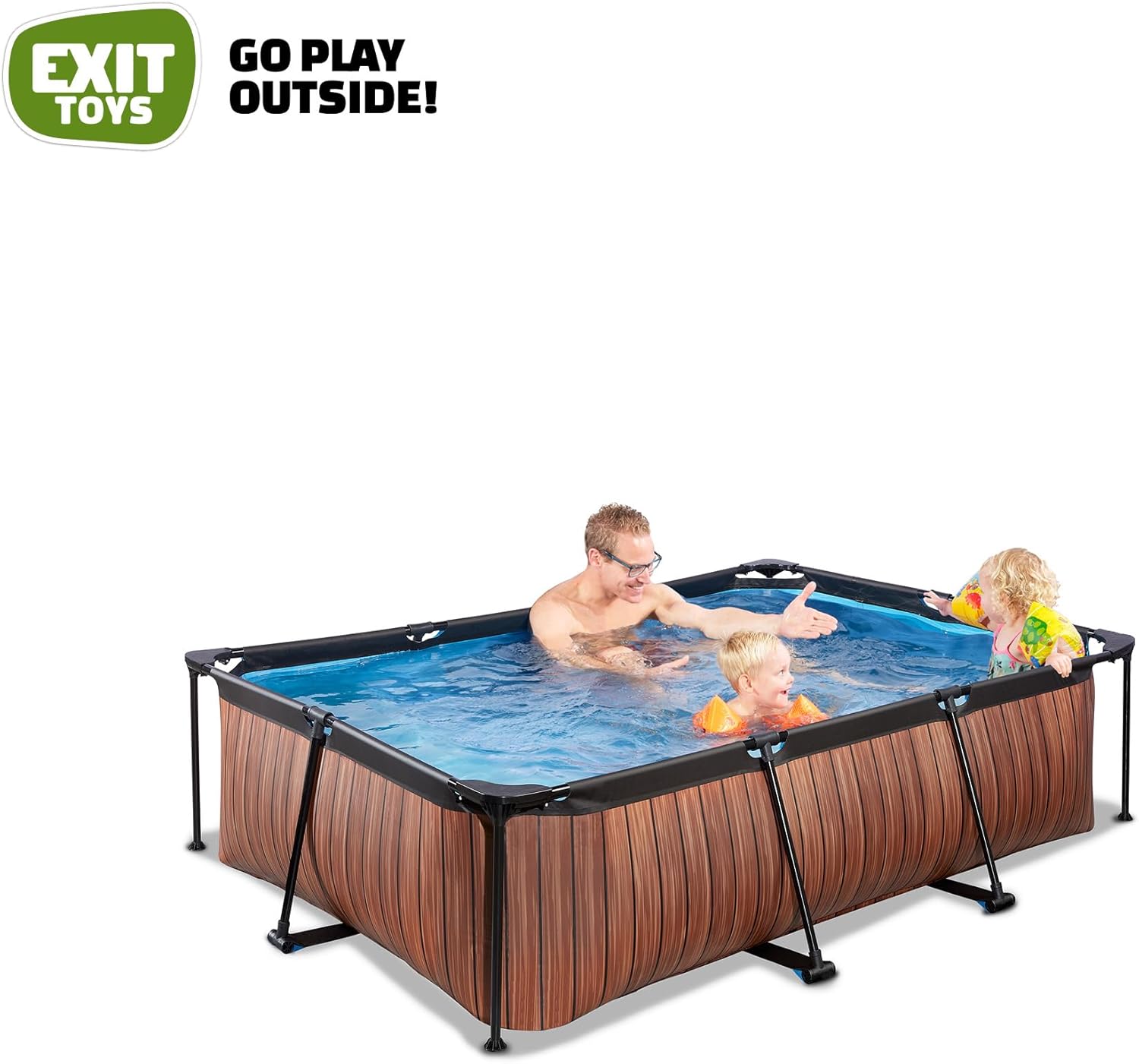jardinito Piscine en Bois - 220 x 150 x 65 cm - Rectangulaire et compacte - avec Pompe à Filtre à Cartouche - Facile d'accès - Convient pour Les Tout-Petits - Cadre Solide - Design Unique - Marron