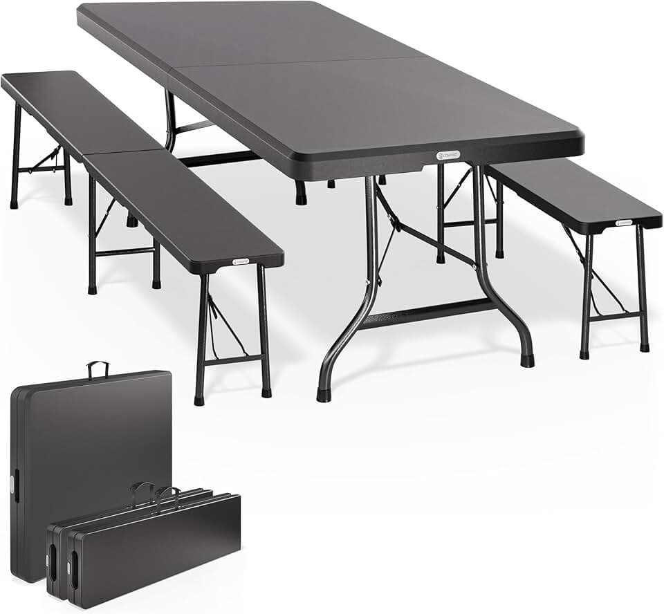 jardinito - Ensemble table pliante série, 180 cm, 8 personnes terrasse